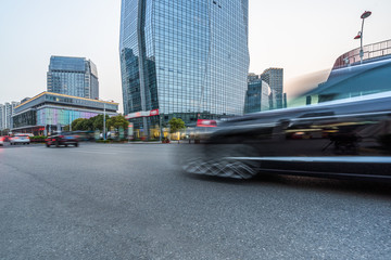 China Shanghai modern architecture, motion blur car.