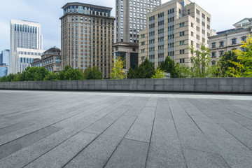 Empty floor with modern business office building.