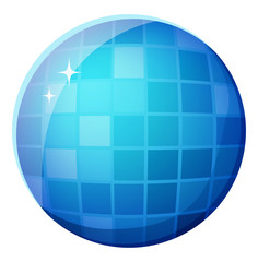 Disco ball element of entertainment, shiny nightclub equipment, glitter round shape, retro party object with rays, blue discotheque mirror-ball vector