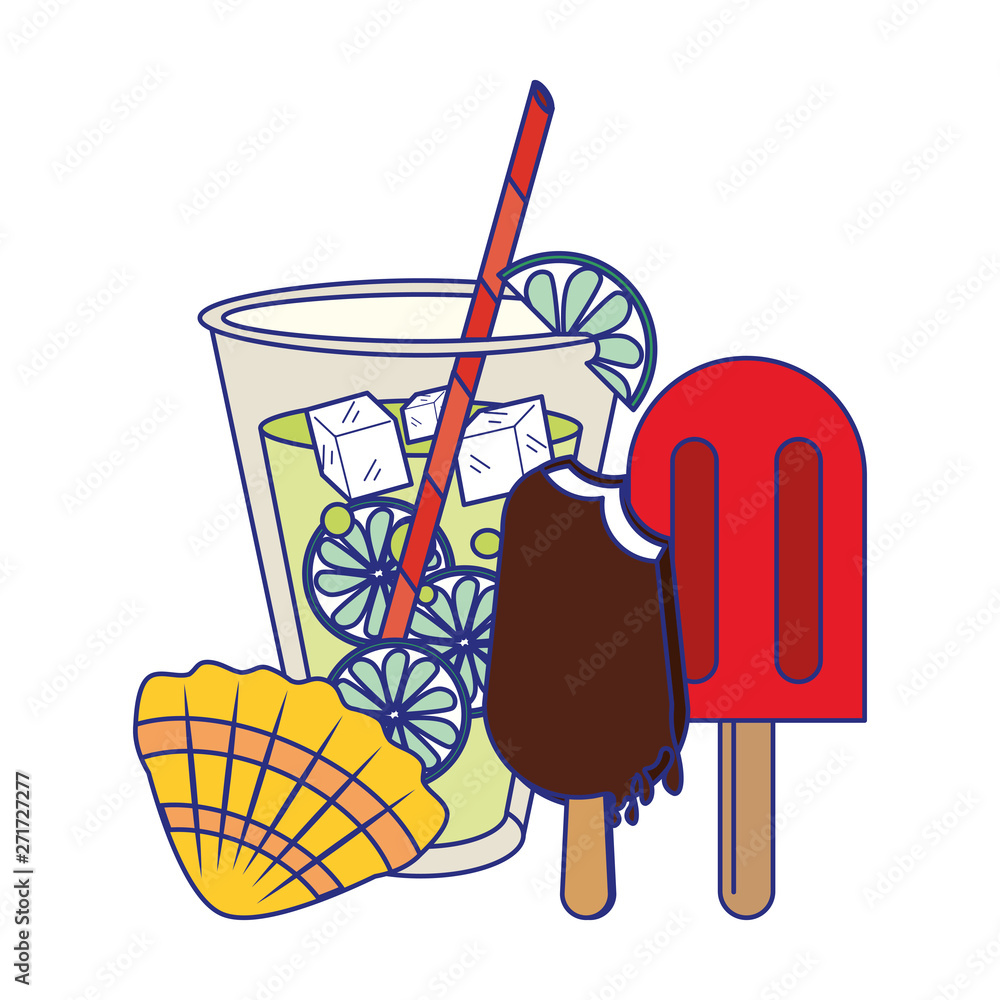 Sticker lemonade with popsicle ice cream and shell