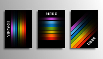 Set of cover with colorful gradient lines for flyer, poster, brochure, typography or other printing products