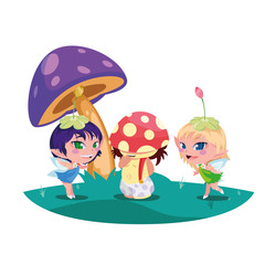 beautiful magic fairies with fungu elf in the garden