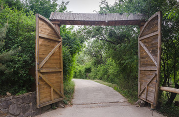 open wooden gate in park
