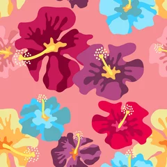 Foto op Plexiglas Seamless vector pattern with large tropical flowers. © svetlanakononov7