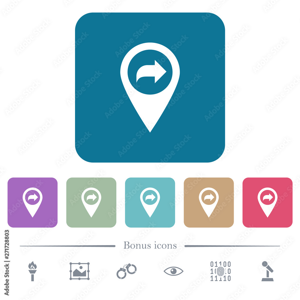 Poster forward gps map location flat icons on color rounded square backgrounds