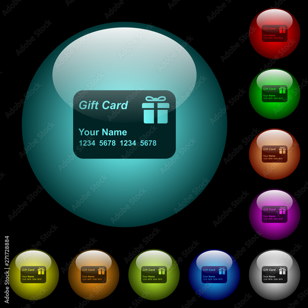 Poster gift card with name and numbers icons in color illuminated glass buttons