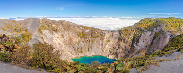 Panoramic view to the Edge of Crater Irazu Volcano at Irazu Volcano National Park in Costa Rica