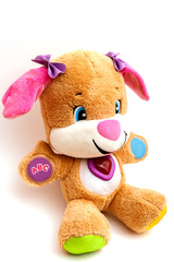 Children's plush on a white background. Animal toy for small kids for playing.