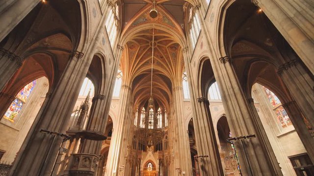 Votive Church, neo-gothic church, the second-tallest church in Vienna. The interior of the church inside.