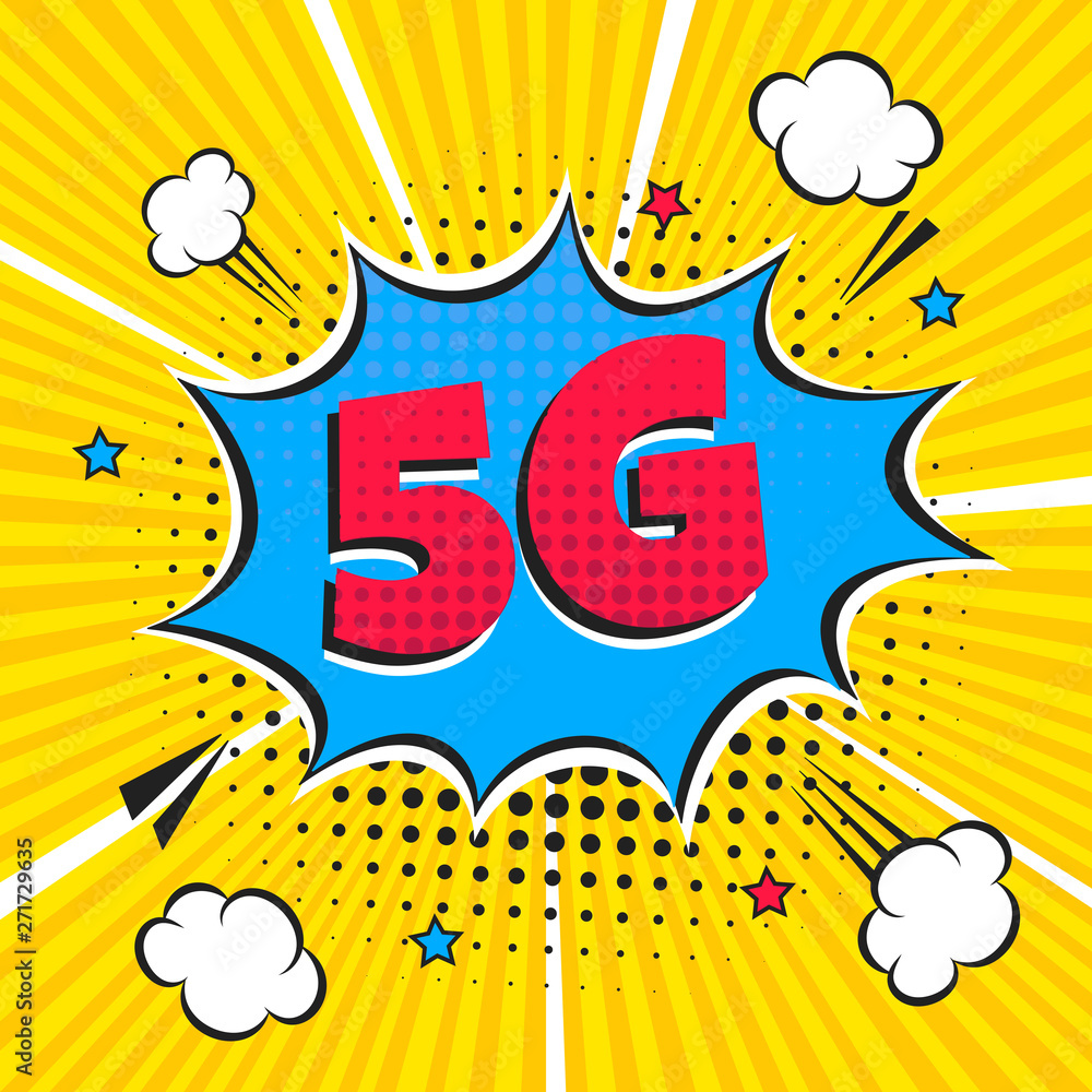 Poster 5g new wireless internet wifi connection comic style speech bubble exclamation text 5g flat style de