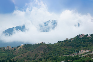 Low stratus clouds in the mountains