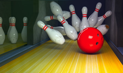 Bowling Strike. 3D render