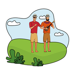 Young men in summer time cartoons