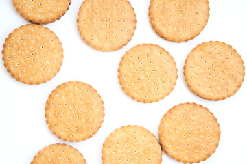 Cookies on white background, view from above