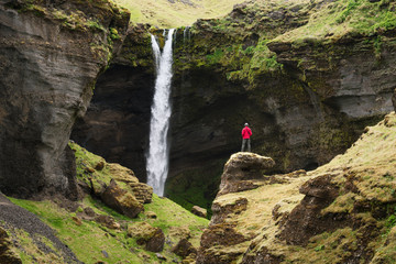 Kvernufoss waterfall in the picturesque gorge of Iceland
