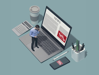 Corporate business executive checking bad financial news online