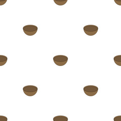 Seamless pattern with wooden bowl on white background. Medieval crockery for adventure. Vector illustration for design, web, wrapping paper, fabric, wallpaper.