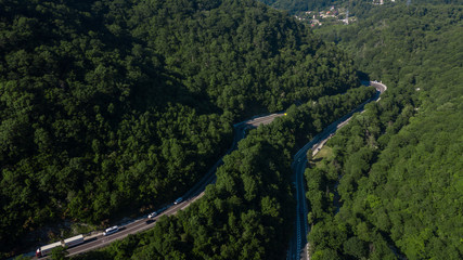 Curved asphalt highway road in mountains of South Russia