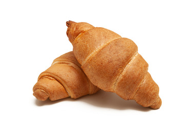 two croissants on a white background.