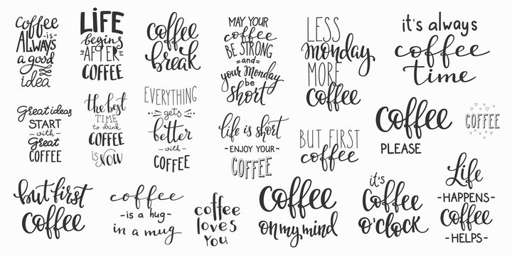Quote coffee cup typography set