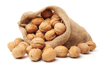 walnuts on white background
