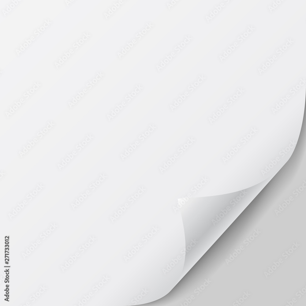 Poster realistic illustration of a sheet of paper with folded corner and space for your text. isolated on w