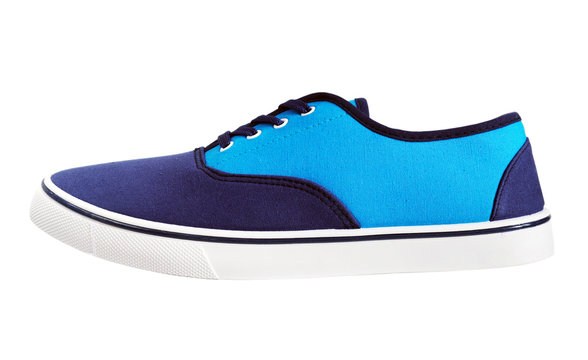 Isolated photo of blue textile sport shoes for man