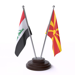 Iraq and Macedonia, two table flags isolated on white background. 3d image