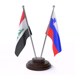 Iraq and Slovenia, two table flags isolated on white background. 3d image