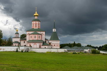 Fototapeta na wymiar Valdai Iversky Svyatoozersky Virgin Monastery for Men. Selvitsky Island, Valdai Lake. Epiphany Church