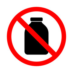 Ban on the use of plastic containers sign. Bright warning icon, restriction sign on a white background.
