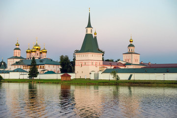 Valdai Iversky Svyatoozersky Virgin Monastery for Men. Selvitsky Island, Valdai Lake. Late summer evening
