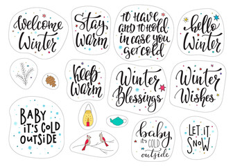 Christmas winter lettering sticker typography set