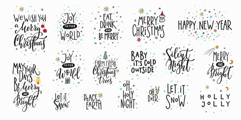 Christmas new year lettering typography set