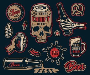 Vintage colorful brewing elements set