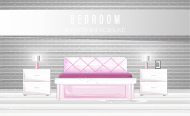 White bedroom interior watercolor Vector. Modern style designs