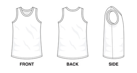 Isolated object of clothes and fashion stylish wear fill in blank shirt top. Regular Tee Crew Neck Strap Original Tee Sleeveless Top Illustration Vector Template. Front, back and side view