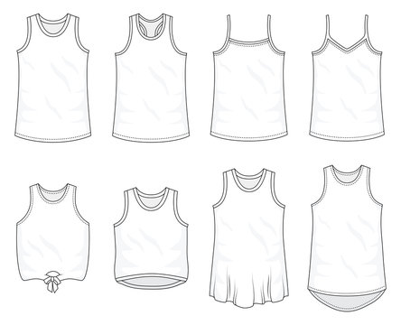 Set of top and sleeveless fashion stylish shirts collection template, fill in the blank shirt tops various styles