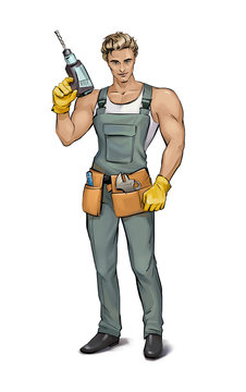 handyman with equipment illustration