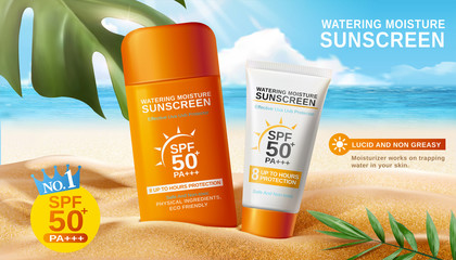 Sunscreen ads on beautiful beach