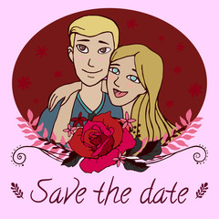 Lovers couple flowers frame vector illustration hand drawing wedding valentines day holiday