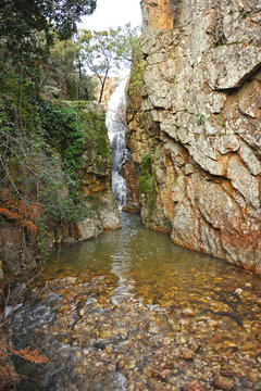 Waterfall of La Batanera or "Chorrera de los Batanes" near Fuencaliente village in Natural Park Valley of Alcudia and Sierra Madrona , province of Ciudad Real, Castilla la Mancha, Spain