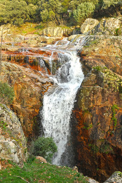 Waterfall of La Batanera or "Chorrera de los Batanes" near Fuencaliente village in Natural Park Valley of Alcudia and Sierra Madrona , province of Ciudad Real, Castilla la Mancha, Spain