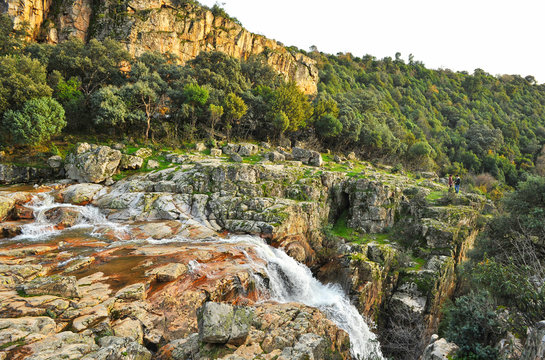 Waterfall of La Batanera or "Chorrera de los Batanes" near Fuencaliente village in Natural Park Valley of Alcudia and Sierra Madrona , province of Ciudad Real, Castilla la Mancha, Spain