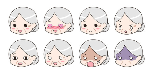 喜怒哀楽　表情セット　シニア女性