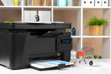 Printer, copier, scanner in office. Workplace.