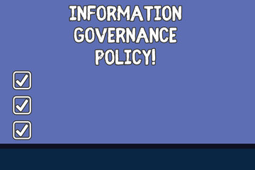 Conceptual hand writing showing Information Governance Policy. Business photo text Standards or metrics in handling information Color Rectangular Shape with Outline and Round Beam in Center