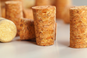 Close up of a cork wine with different variation of wine color