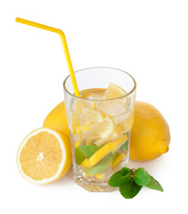 Glass of lemonade isolated on white background