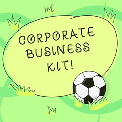Writing note showing Corporate Business Kit. Business photo showcasing Customized structural binder or emblem of a business Soccer Ball on the Grass and Blank Outlined Round Color Shape photo